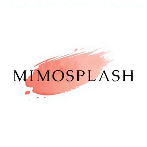 MIMOSPLASH gift card logo with a pink paint splash background, representing women's fashion.