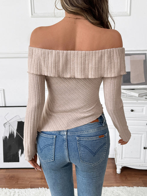 Women's One-Shoulder Knit Top - Long Sleeve Irregular Hem