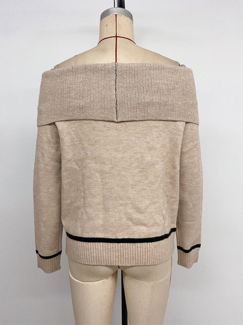 New elegant diamond-pattern jacquard off-shoulder loose sweater