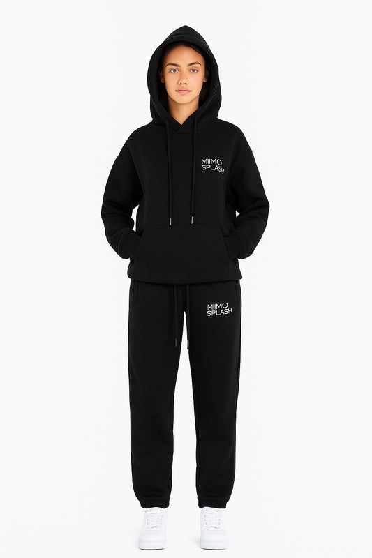 MIMOSPLASH Classic Black Hoodie & Jogger Tracksuit set