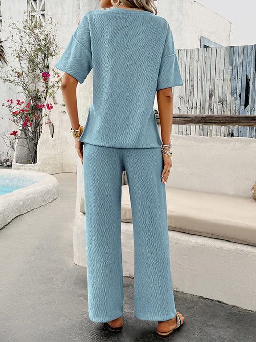 Women's Knitted Short Sleeve & Trousers Set - Two Piece Co-Ord